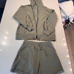 TNA Olive Green Hoodie and Shorts Set